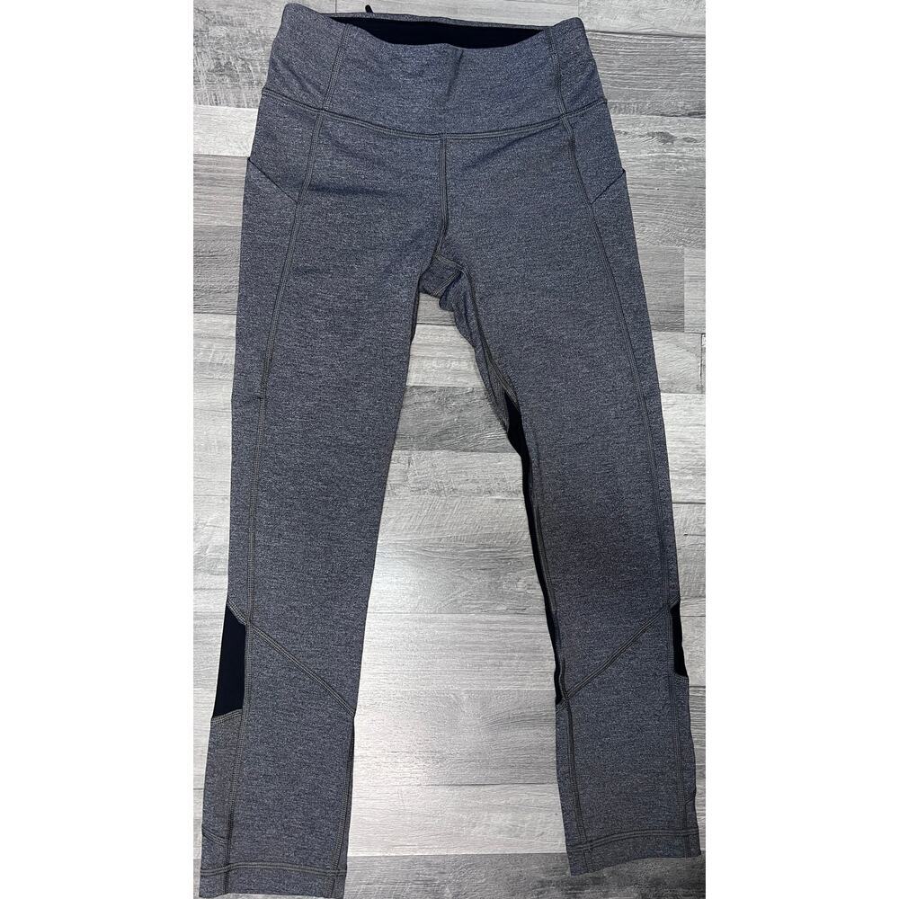 Lululemon High Rise Legging Women 2 Gray Black Mesh Panel Cropped Athletic
